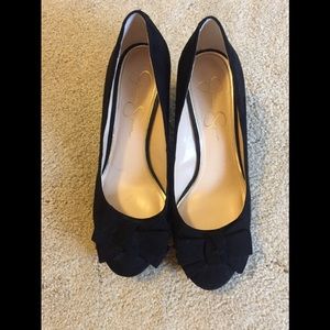 Black suede wedges by Jessica Simpson